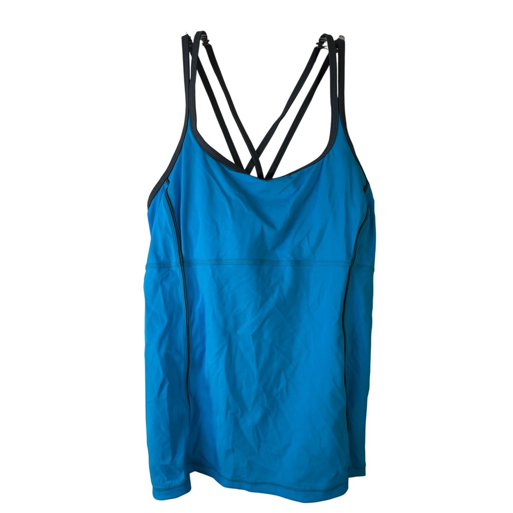 Lands End Blue Tankini Top Shelf‎ Bra Criss Cross Straps Womens Size 18L